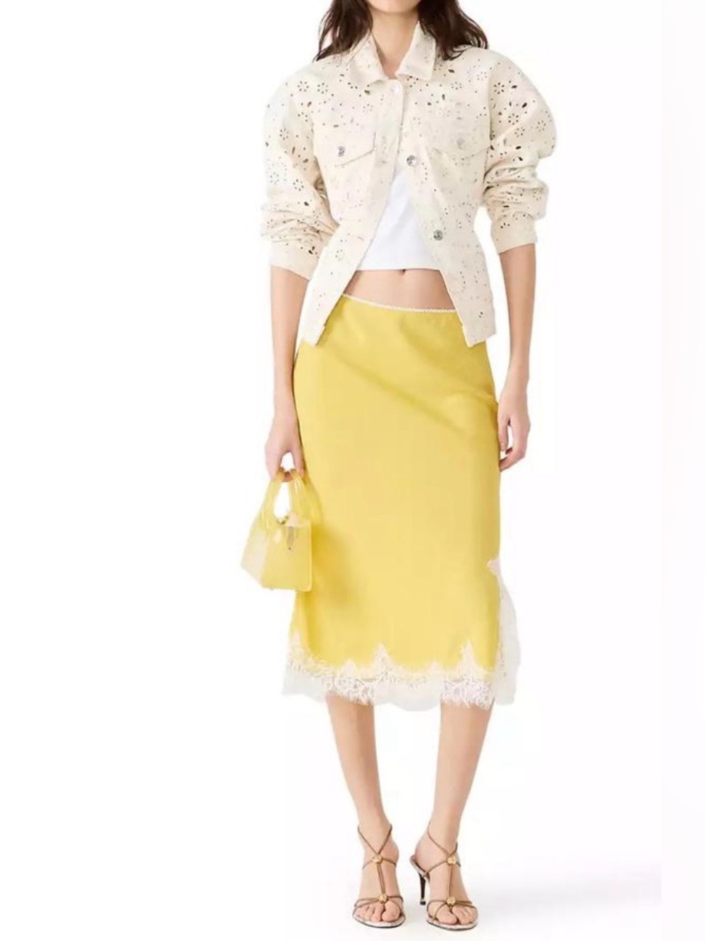 Steve Madden Cynthia Midi Skirt Large NWT Lime Green A-Line - Picture 5 of 8